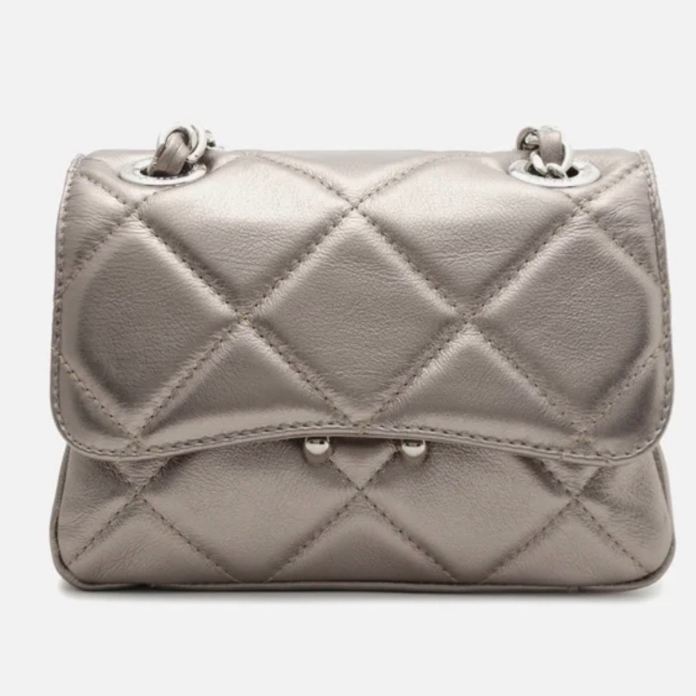 Arezzo Small Mizz Silver Leather Shoulder Bag Metallic